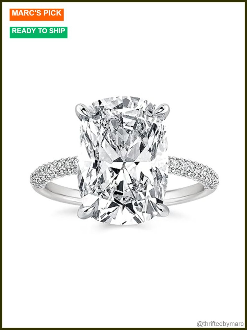 Cushion Cut 4CT Cubic Zirconia Engagement Ring S925 Sterling Silver